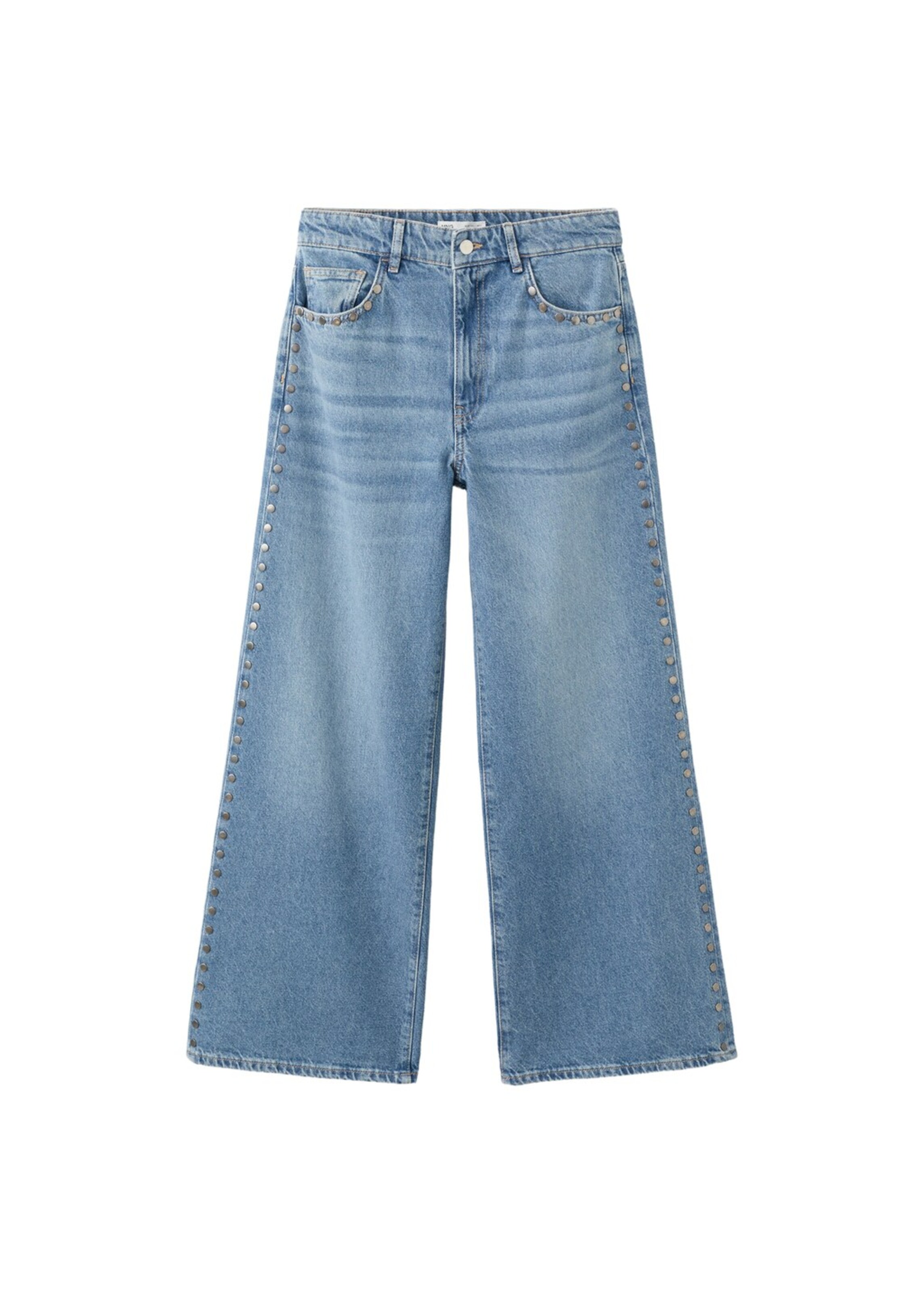 Wide leg Jeans 'Studs' de la MANGO pe albastru: față