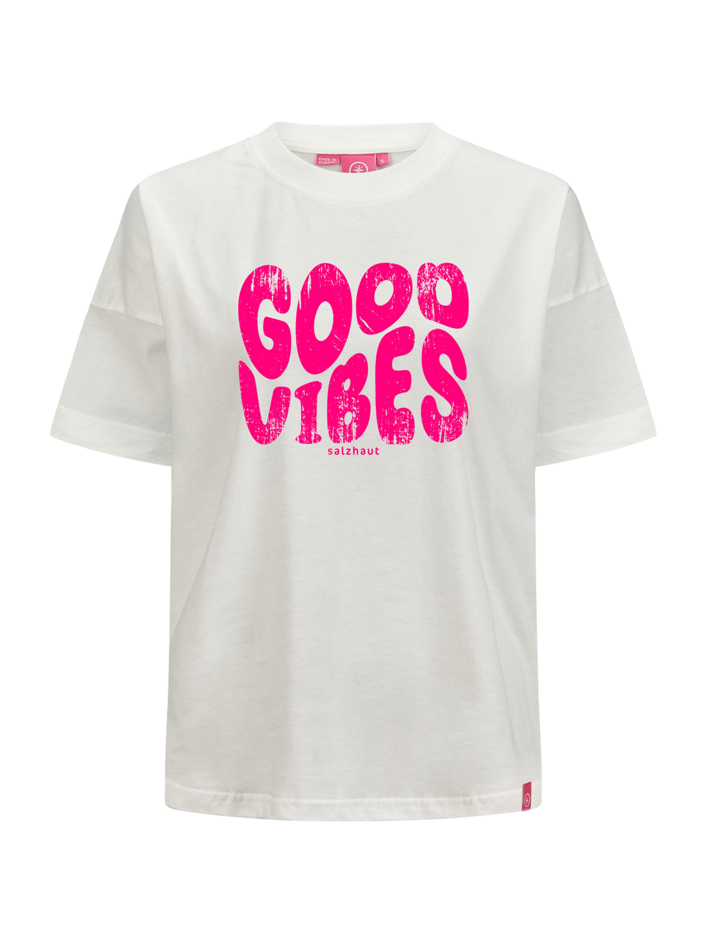 salzhaut Shirt 'LEEV - GOOD VIBES in Weiß: Vorderseite