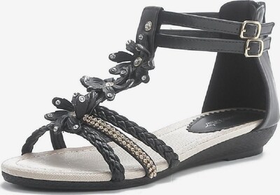 Pogolino Zehentrenner 'Damen Sandalen Blumen Glitzer Riemchen flach ST98' in 37 in schwarz, Produktansicht