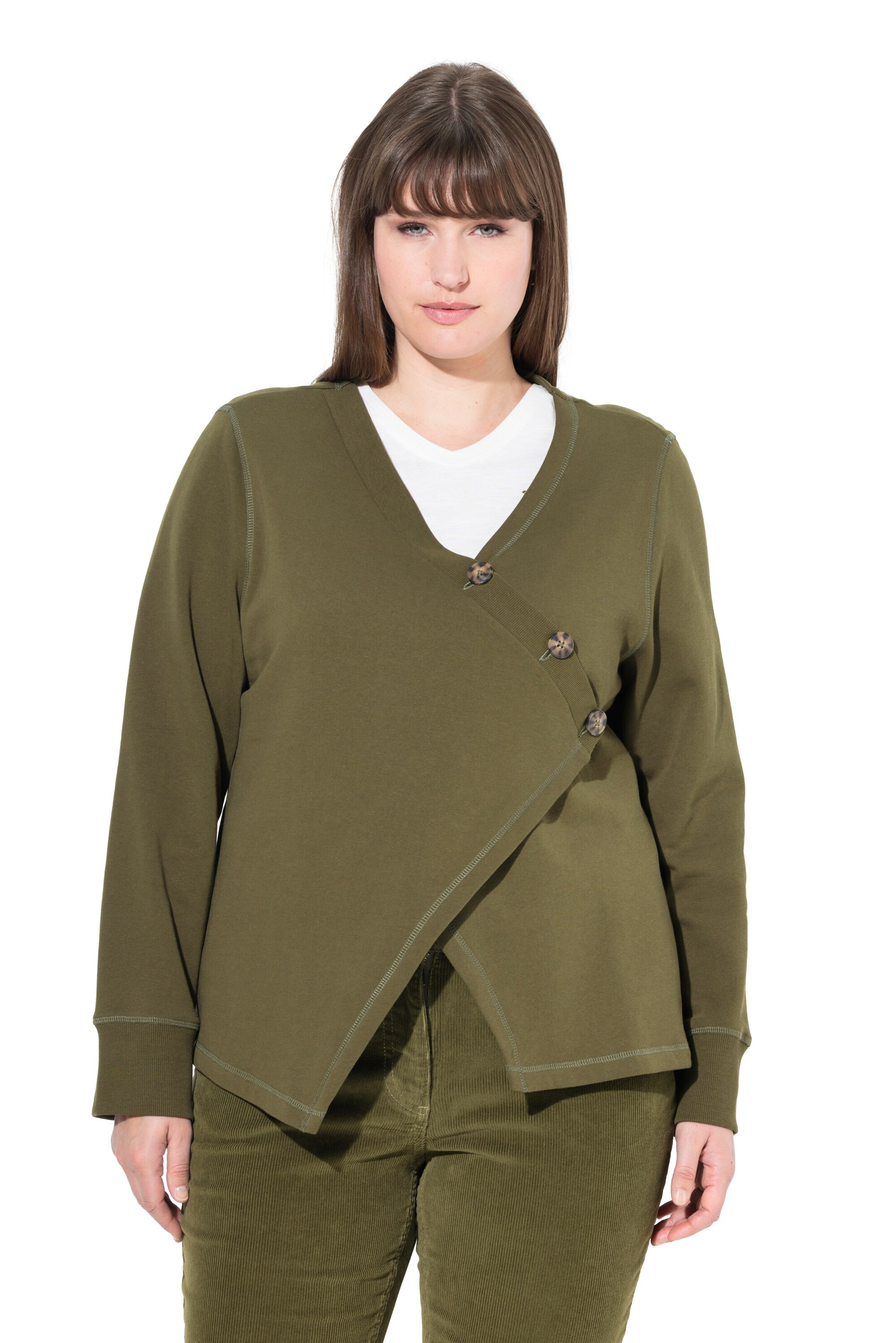 Ulla Popken Sweatvest in Groen: voorkant