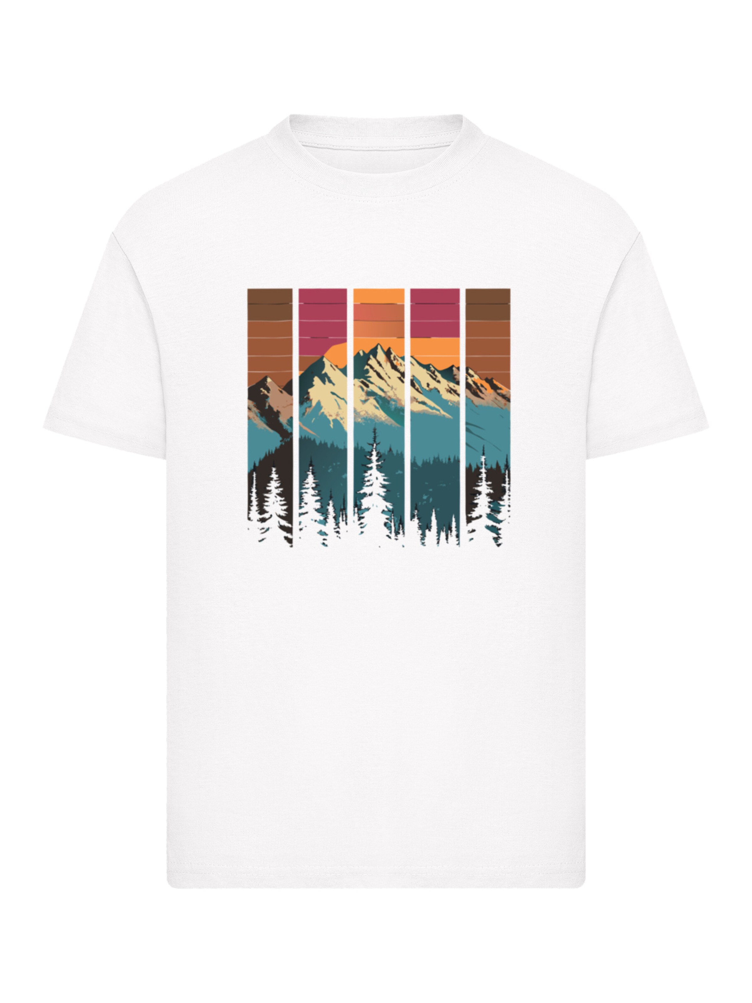 T-Shirt 'Berg Sonnenuntergang Retro' F4NT4STIC en blanc : devant