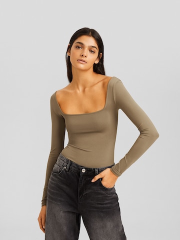 Bershka Shirt Bodysuit in Green: front