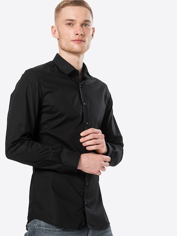 Coupe slim Chemise business ETERNA en noir : devant