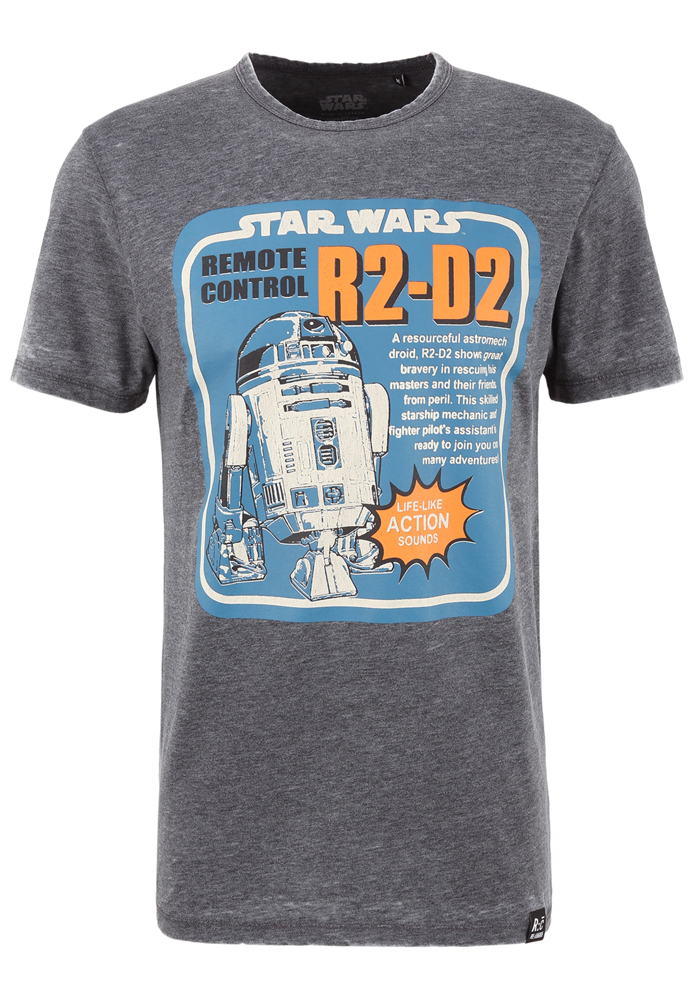 Recovered T-Shirt 'Star Wars R2D2 Remote Control' in Grau: Vorderseite