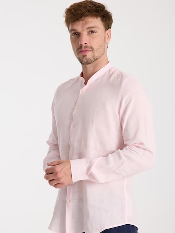 7Camicie Slim fit Zakelijk overhemd 'Caravaggio Linen Man Shirt Green' in Roze