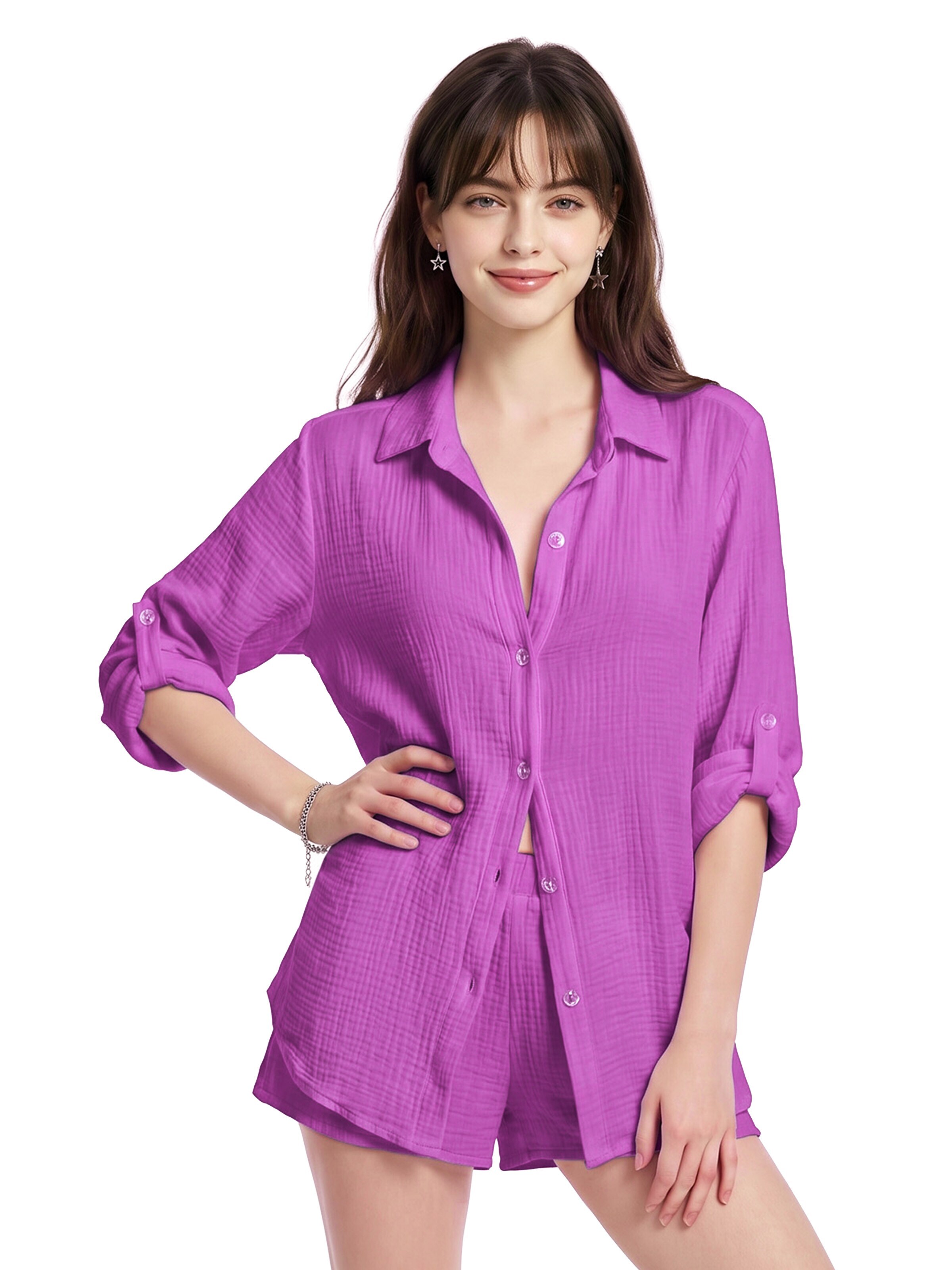TorWeit Oversizeshirt 'Essential Cotton Shirt'‌‌‌ in Lila
