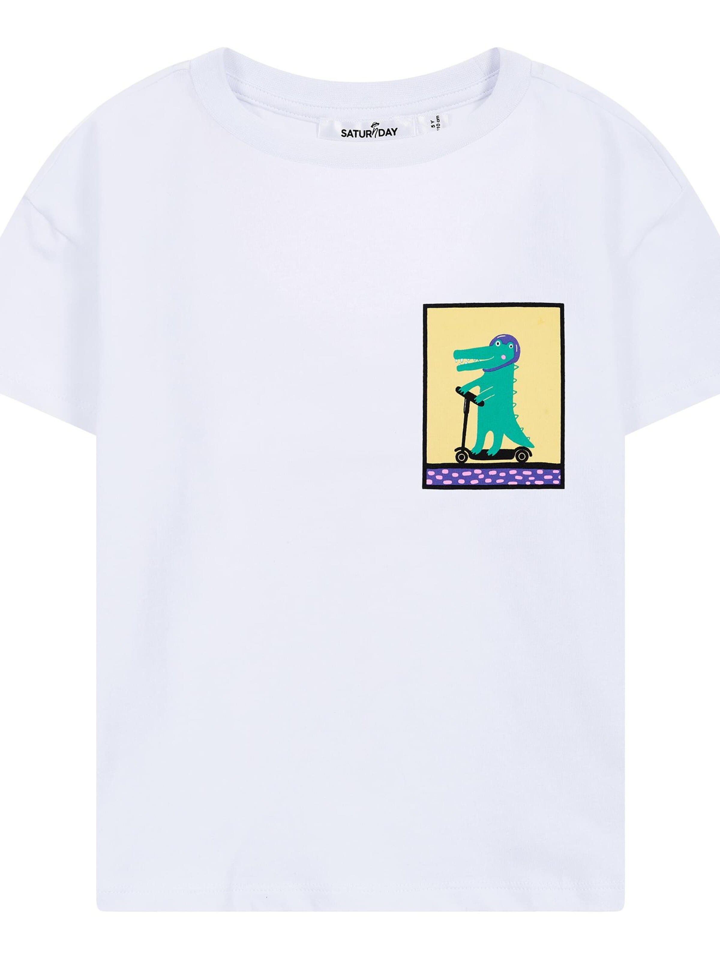 T-Shirt 'Krokodil auf Scooter' SATURNDAY en blanc