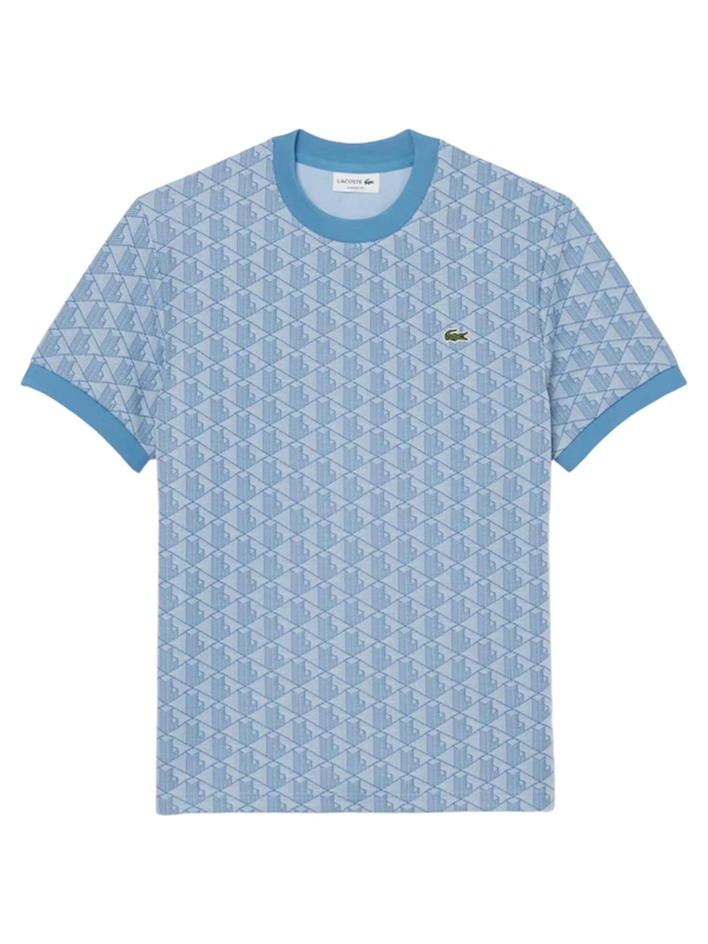 LACOSTE Tričko 'Camiseta lacoste celeste jaquard monogram tee' – modrá