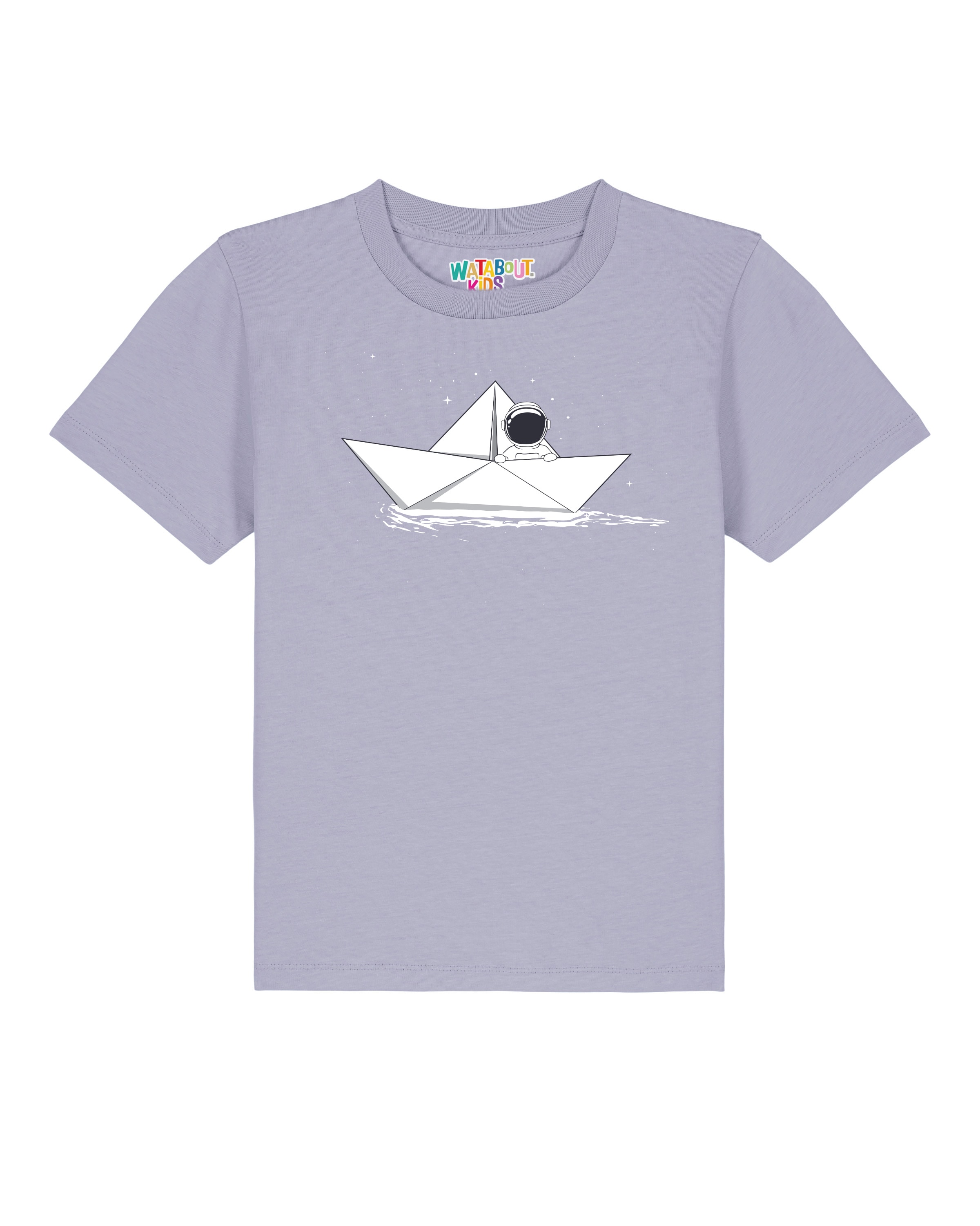 watabout.kids Shirt 'Astronaut In Paper Boat' in Lila: voorkant