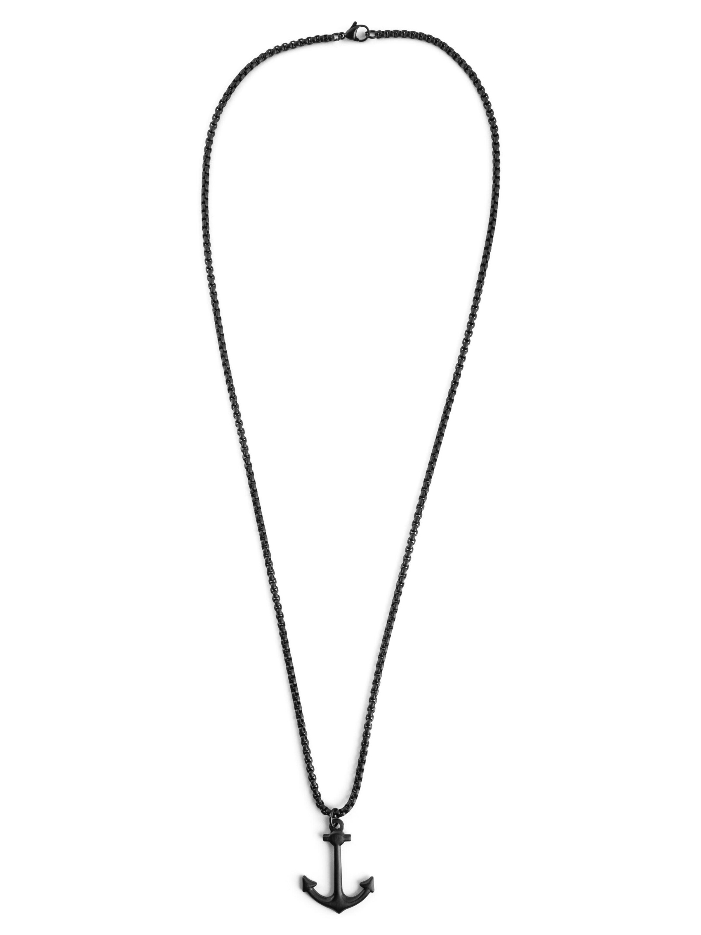 Akitsune Necklace 'Portus Anchor Pendant / Necklace Matte Black 70 cm' in Black: front
