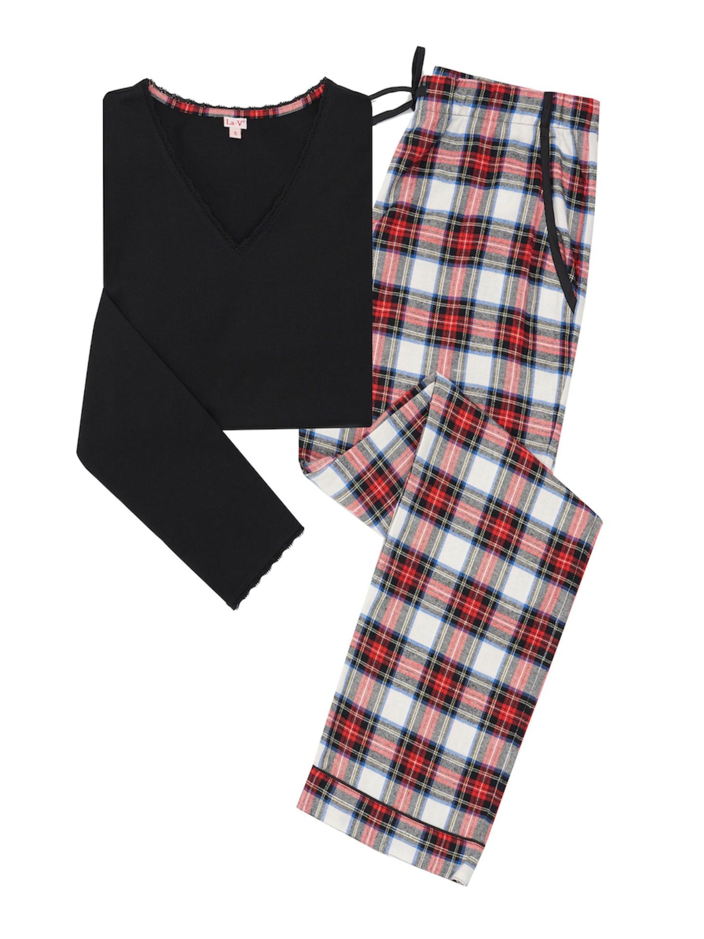La V Pajama 'Pyjama met kant contrast' in Black
