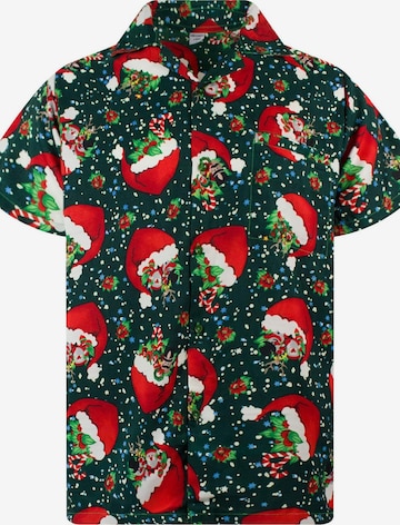 King Kameha Overhemd 'Christmas Flying Hats' in Groen: voorkant