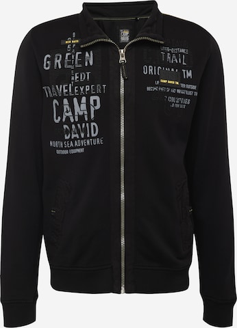 CAMP DAVID Zip-Up Hoodie in Black: front