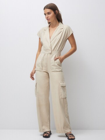 Pull&Bear Jumpsuit in Beige: front