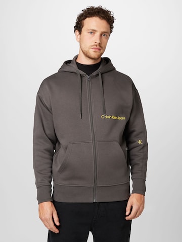 Calvin Klein Jeans Zip-Up Hoodie in Grey: front