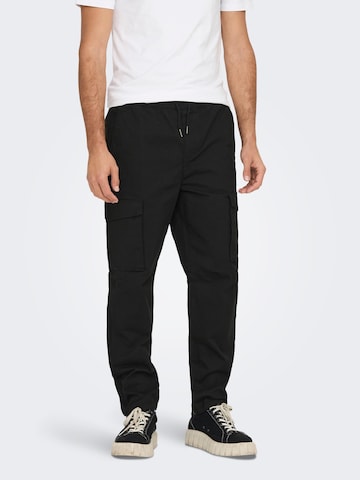 Only & Sons Cargo Pants in Black: front