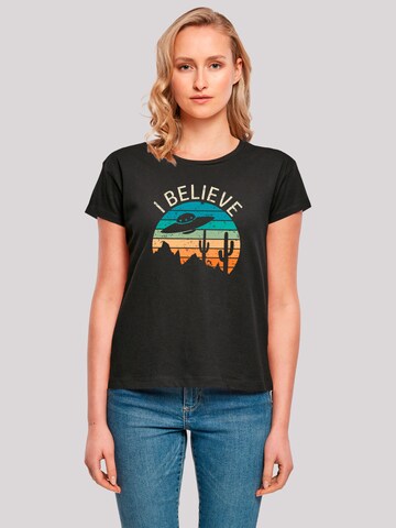 F4NT4STIC T-Shirt 'I Believe UFO Alien Sonnenuntergang' in Schwarz: Vorderseite