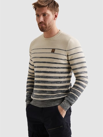 PME Legend - Jersey 'Pullover in 100% cotton with stripe pattern' en beige