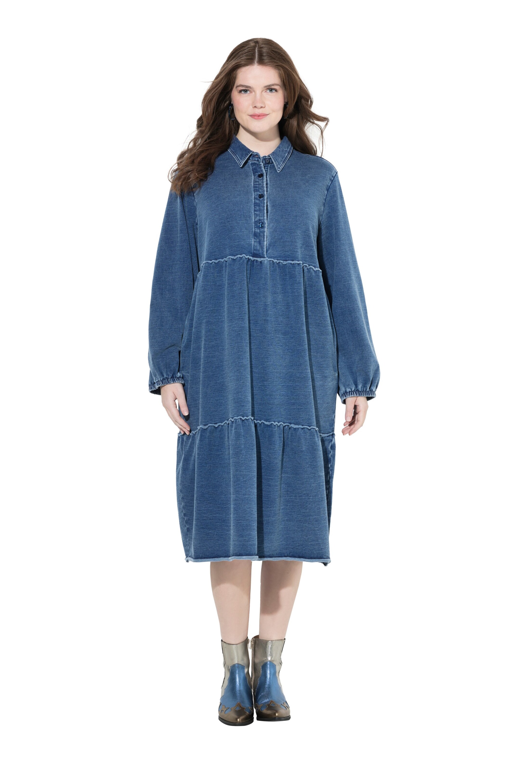 Ulla Popken - Vestido camisero en azul: frente