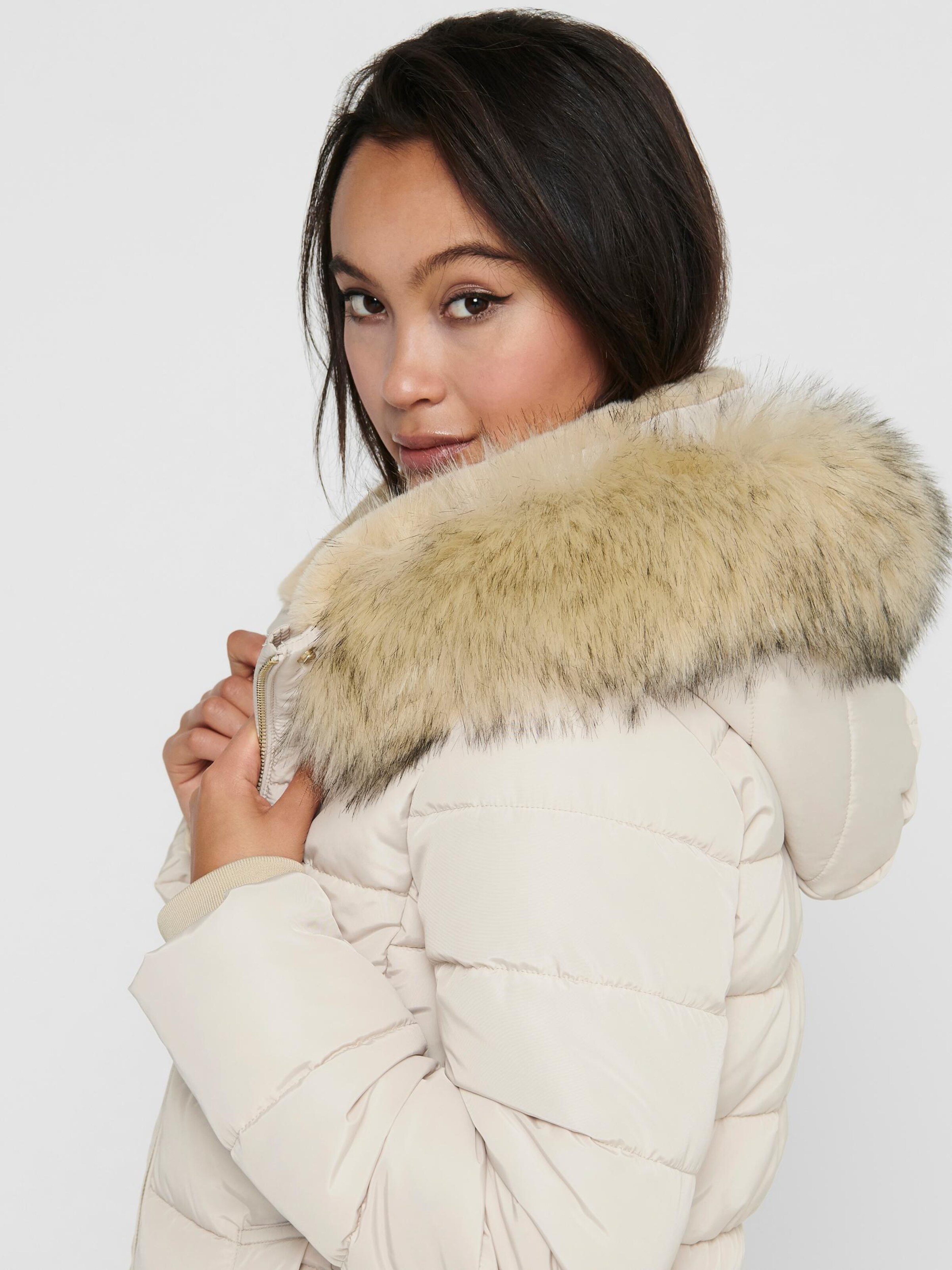 beige winter jacket womens