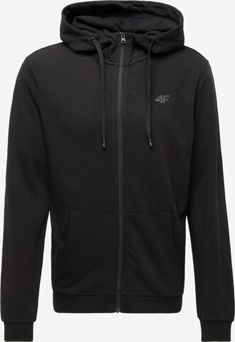 4F Athletic Zip-Up Hoodie in Black: front