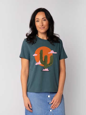 T-shirt 'Kaktus Im Sonnenuntergang' Watapparel en vert : devant