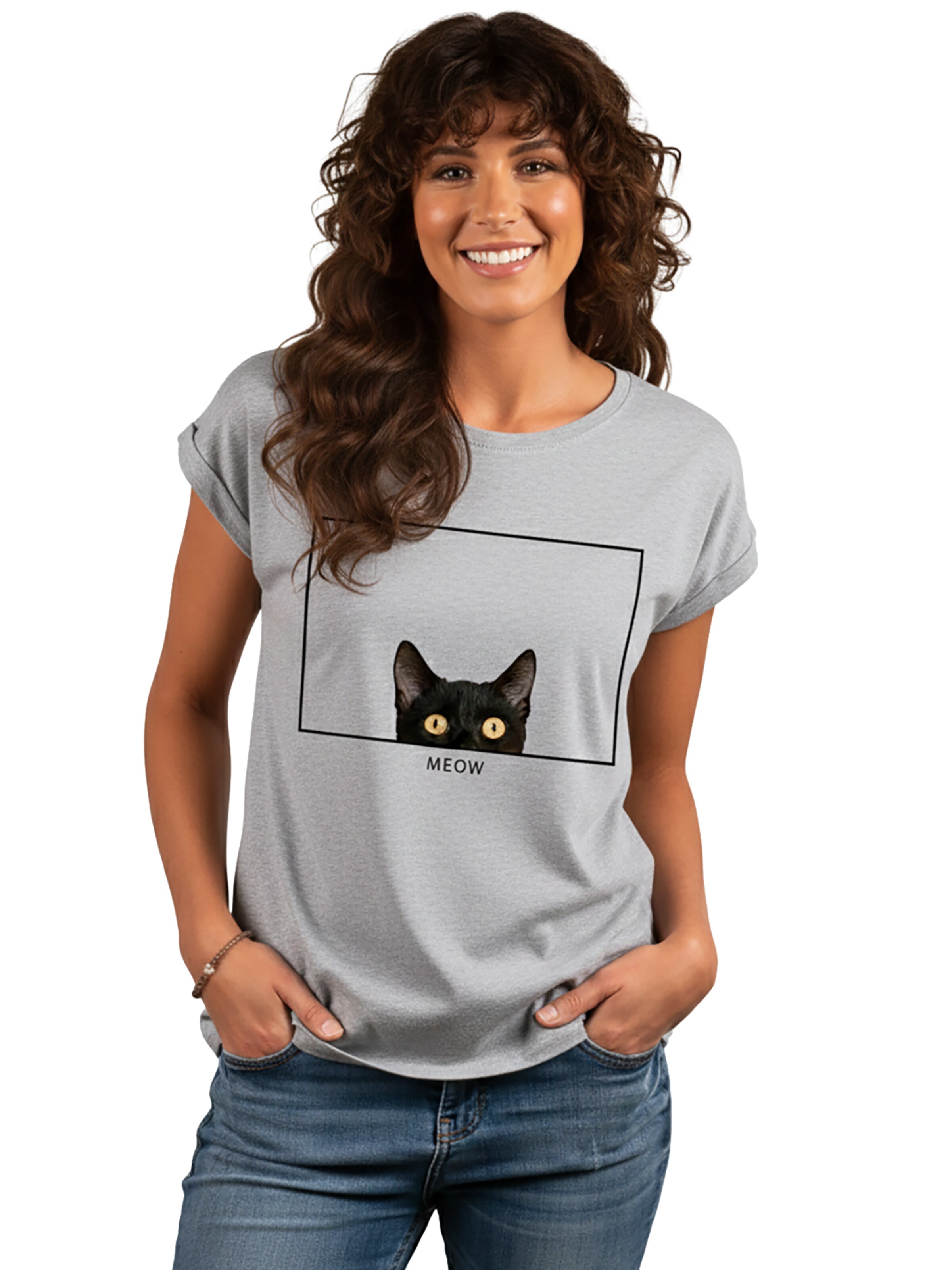MAKAYA Shirt 'Cat Frame' in Grey