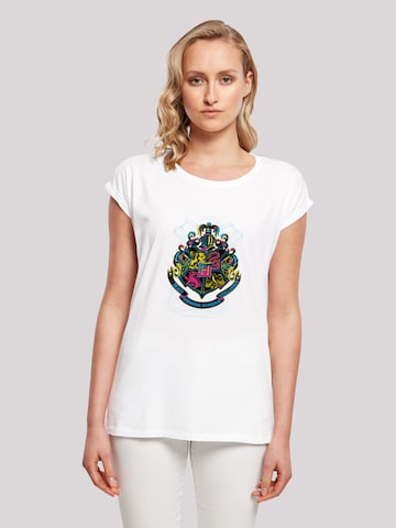 F4NT4STIC Shirt 'Harry Potter Neon Hogwarts Crest' in Wit: voorkant
