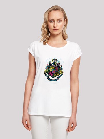 T-shirt 'Harry Potter Neon Hogwarts Crest' F4NT4STIC en blanc : devant
