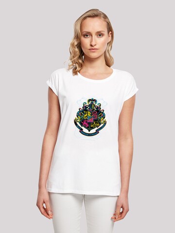 T-shirt 'Harry Potter Neon Hogwarts Crest' F4NT4STIC en blanc : devant