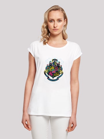 F4NT4STIC Shirt 'Harry Potter Neon Hogwarts Crest' in White: front