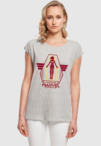 ABSOLUTE CULT Shirt 'Captain Marvel - Flying Warrior' in Grijs: voorkant