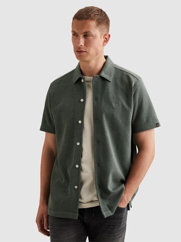 PME Legend Regular fit Overhemd 'Shirt with short sleeves in interlock jersey' in Groen: voorkant