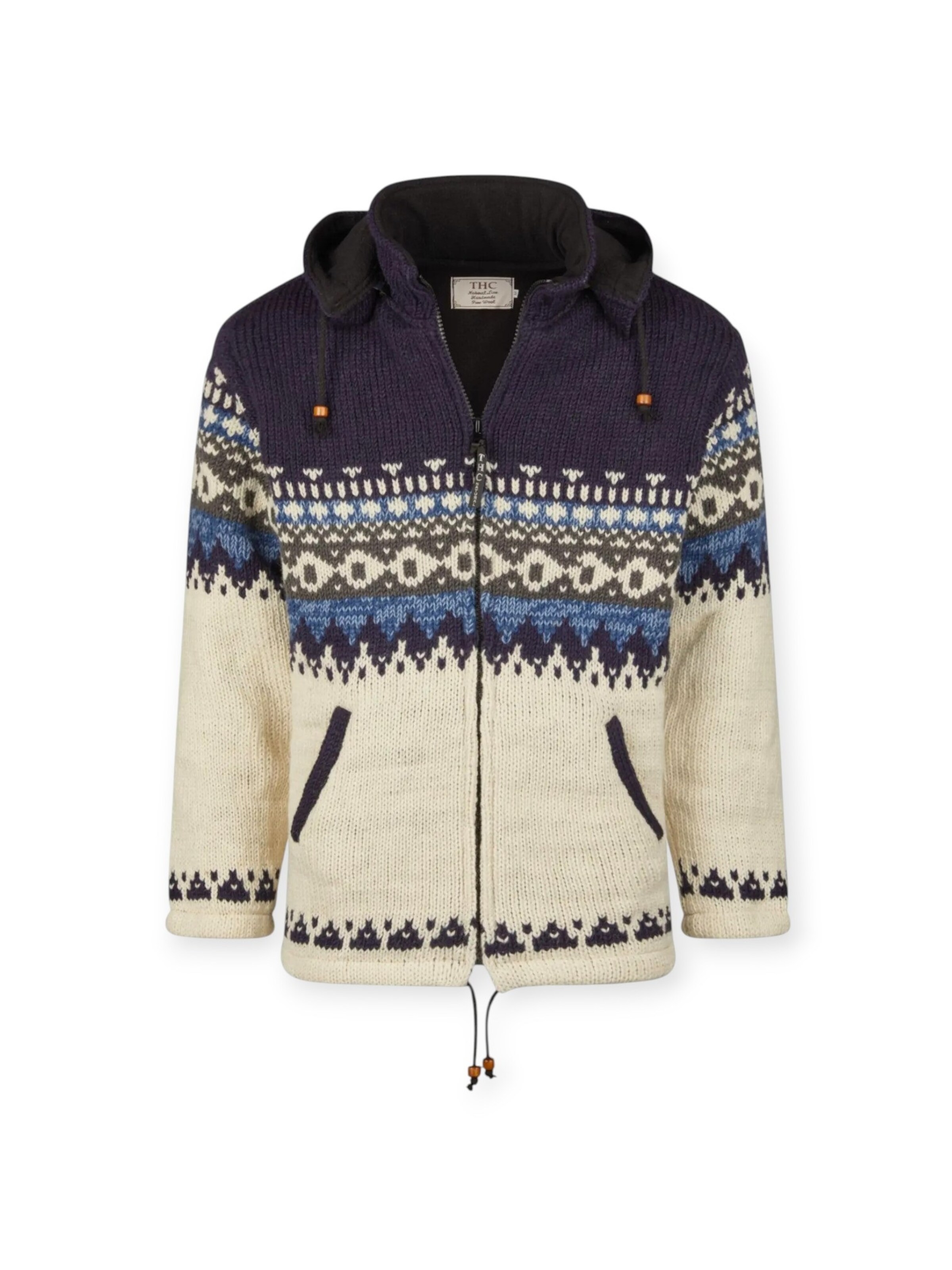 THC Natural Line Schafwolljacke 606 Rentier - Handgestrickte Wolljacke Mit Fleece-Futter