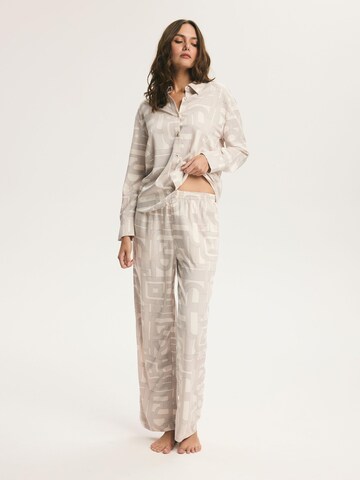 ESOTIQ - Pijama 'Pyjama Set bequem weich Viskose langärmlig Hemdkragen Muster Mosaic' en beige