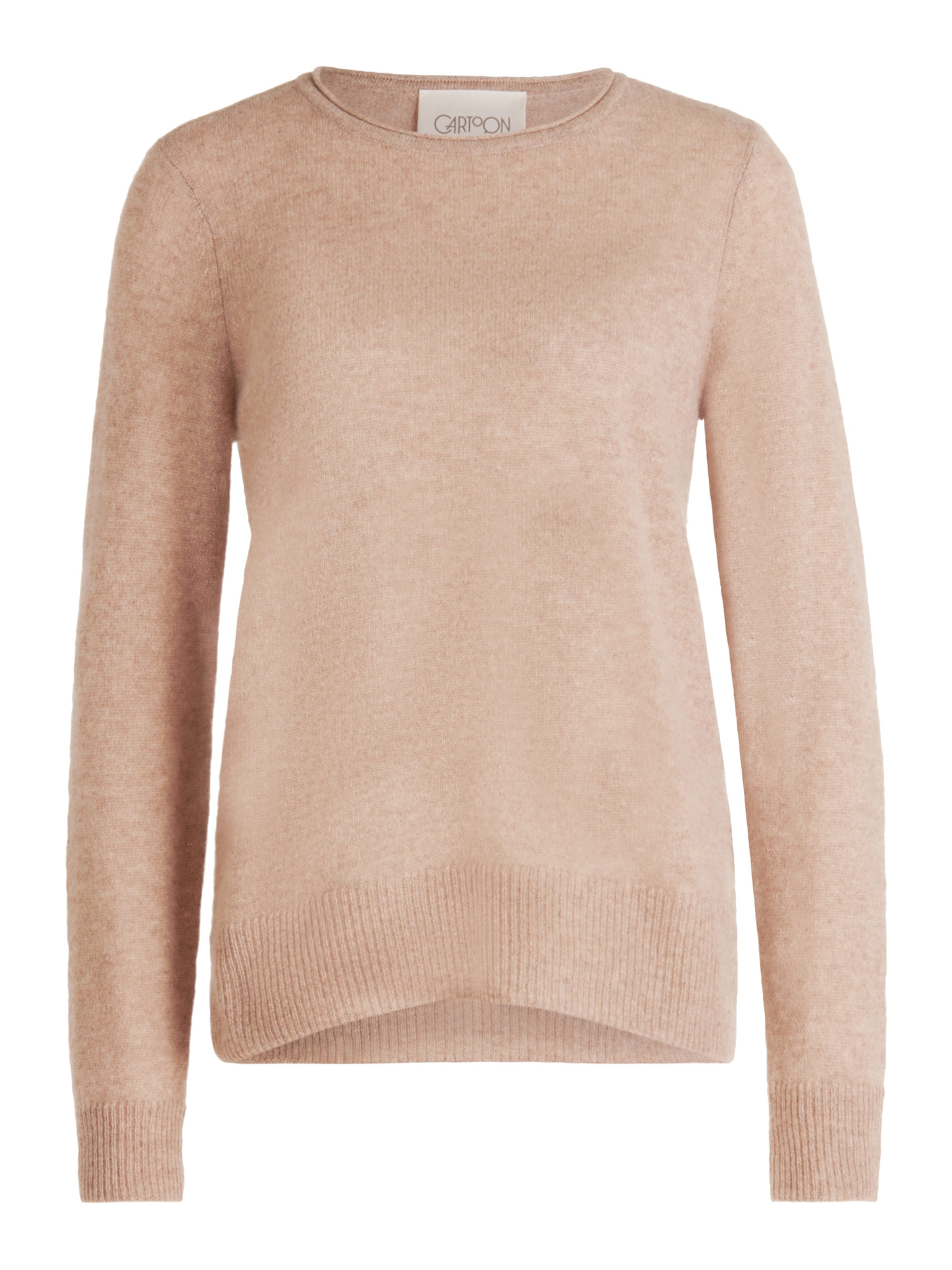 Cartoon Kaschmir-Pullover mit Rundhalsausschnitt in Beige: Vorderseite