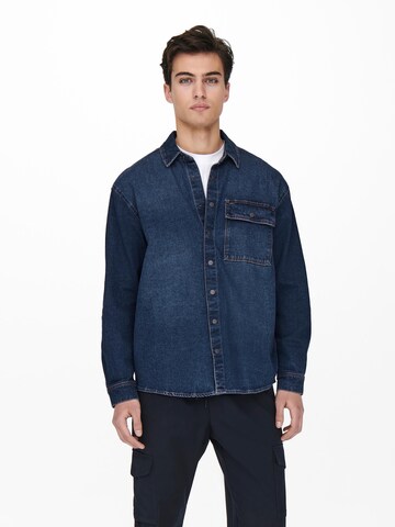 Only & Sons Regular fit Overhemd in Blauw: voorkant