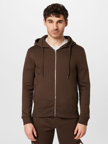 BURTON MENSWEAR LONDON Sweat jacket in Brown: front