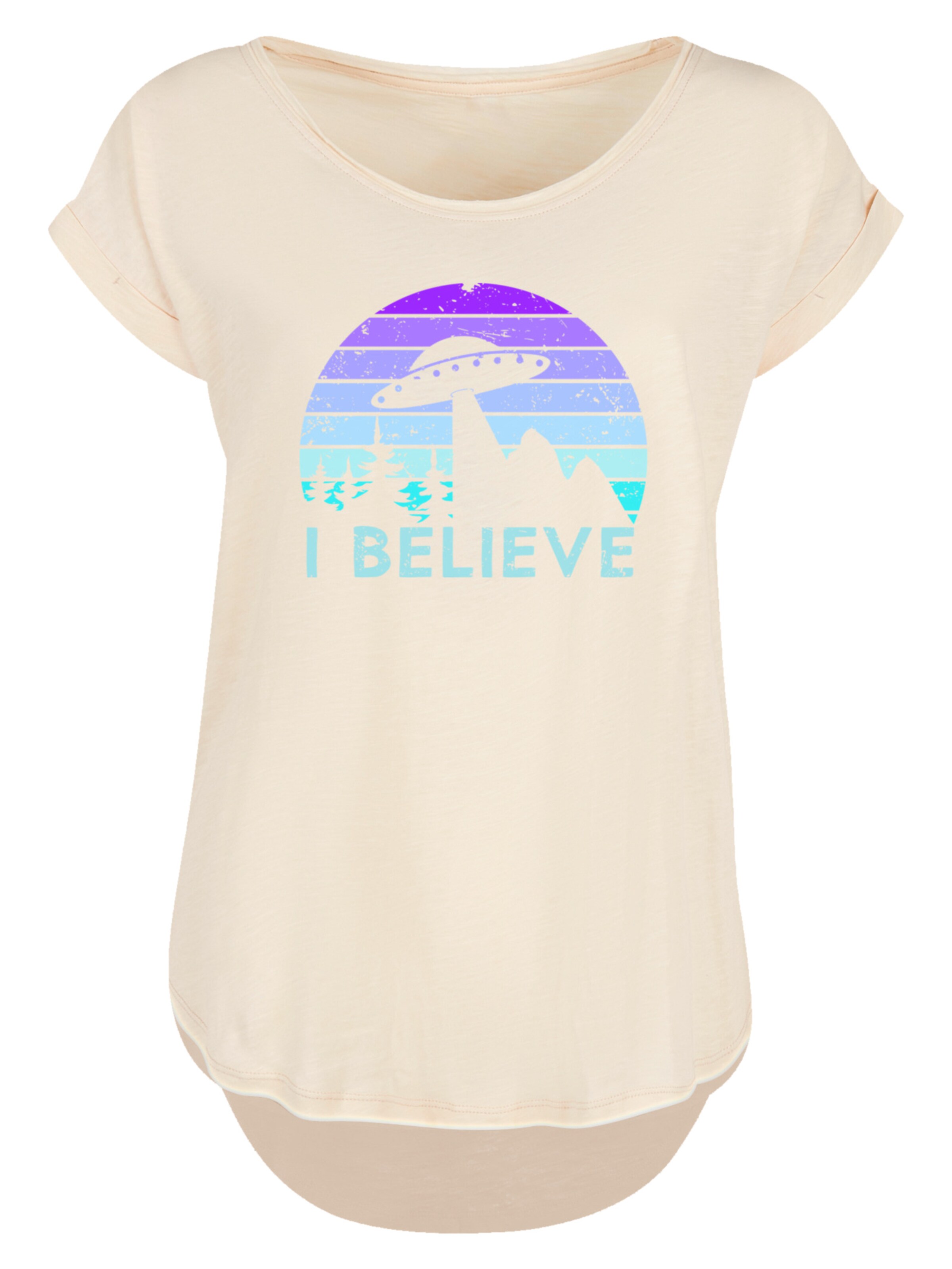 T-shirt 'I BELIEVE UFO Alien Raumschiff Retro' F4NT4STIC en beige : devant