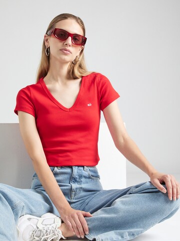 Tommy Jeans Majica 'Essential' | rdeča barva
