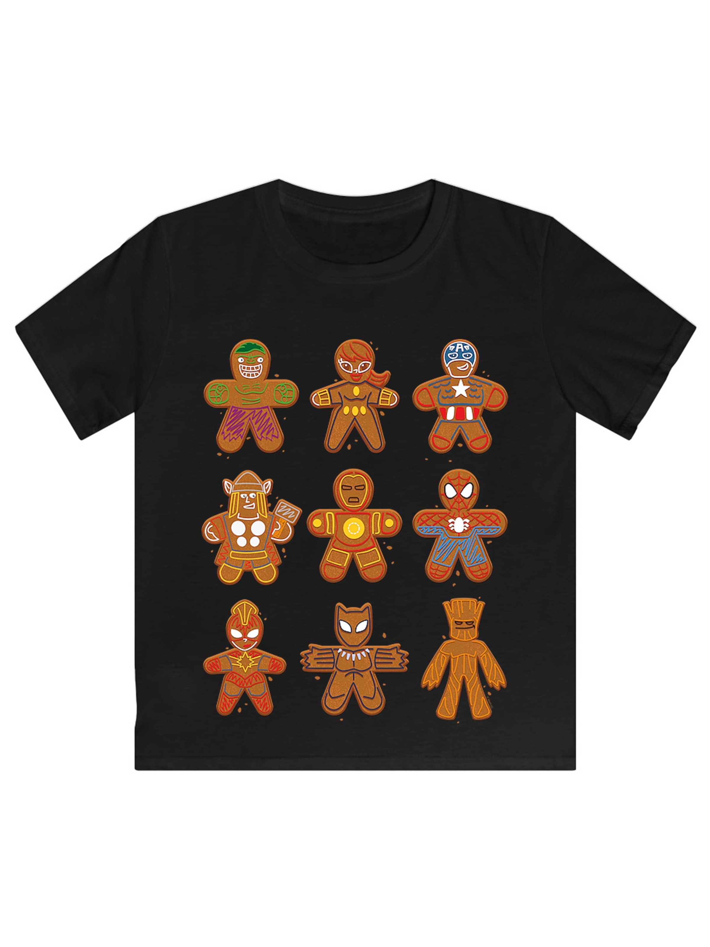 Maglietta 'Marvel Universe Christmas Gingerbread Avengers' di F4NT4STIC in nero: frontale