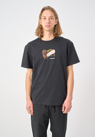 Cleptomanicx T-Shirt 'Hot Dog' in Schwarz: Vorderseite