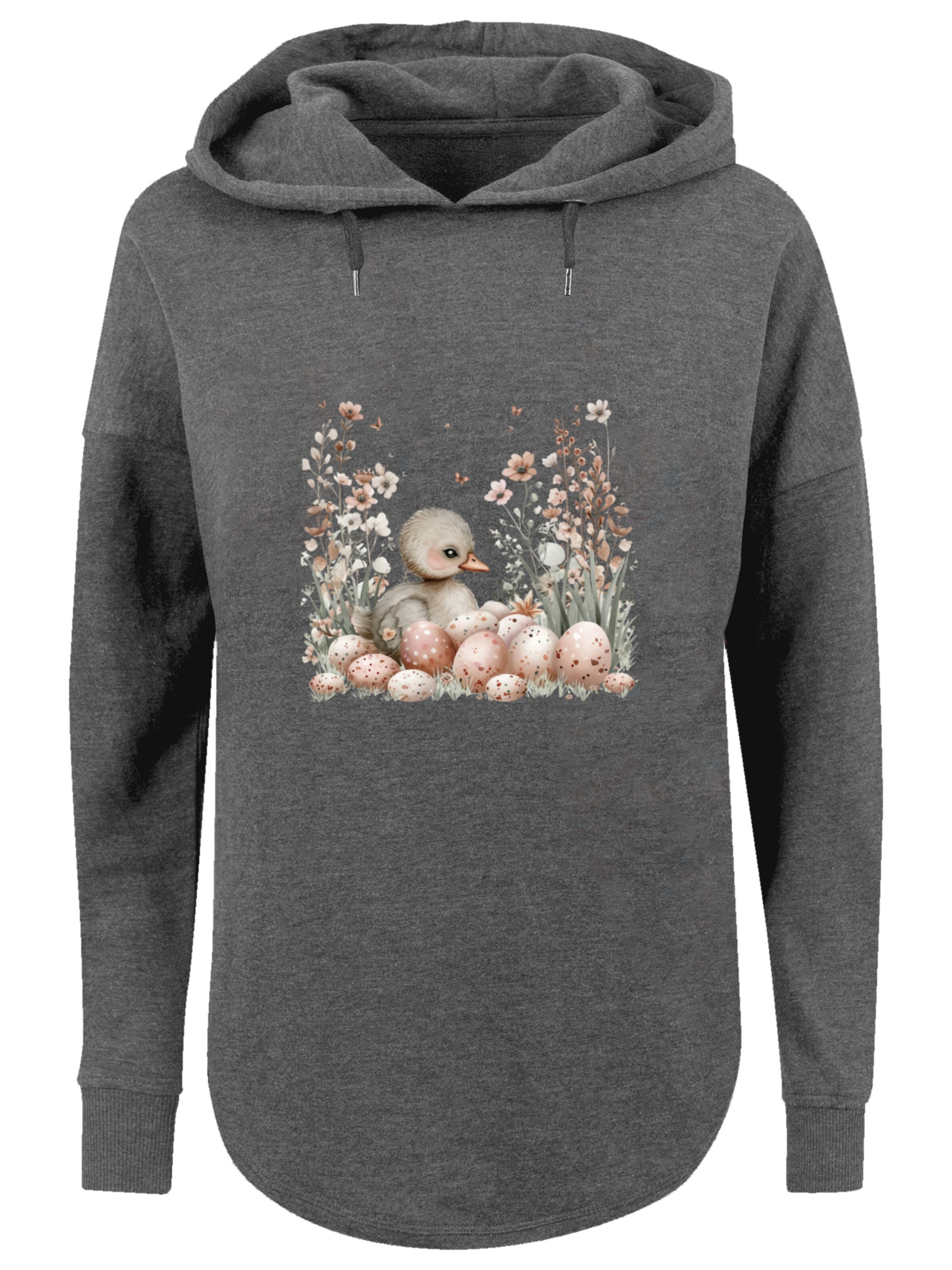 F4NT4STIC Hoodie 'Ente Ostereier Blumen Küken' in Grau: Vorderseite