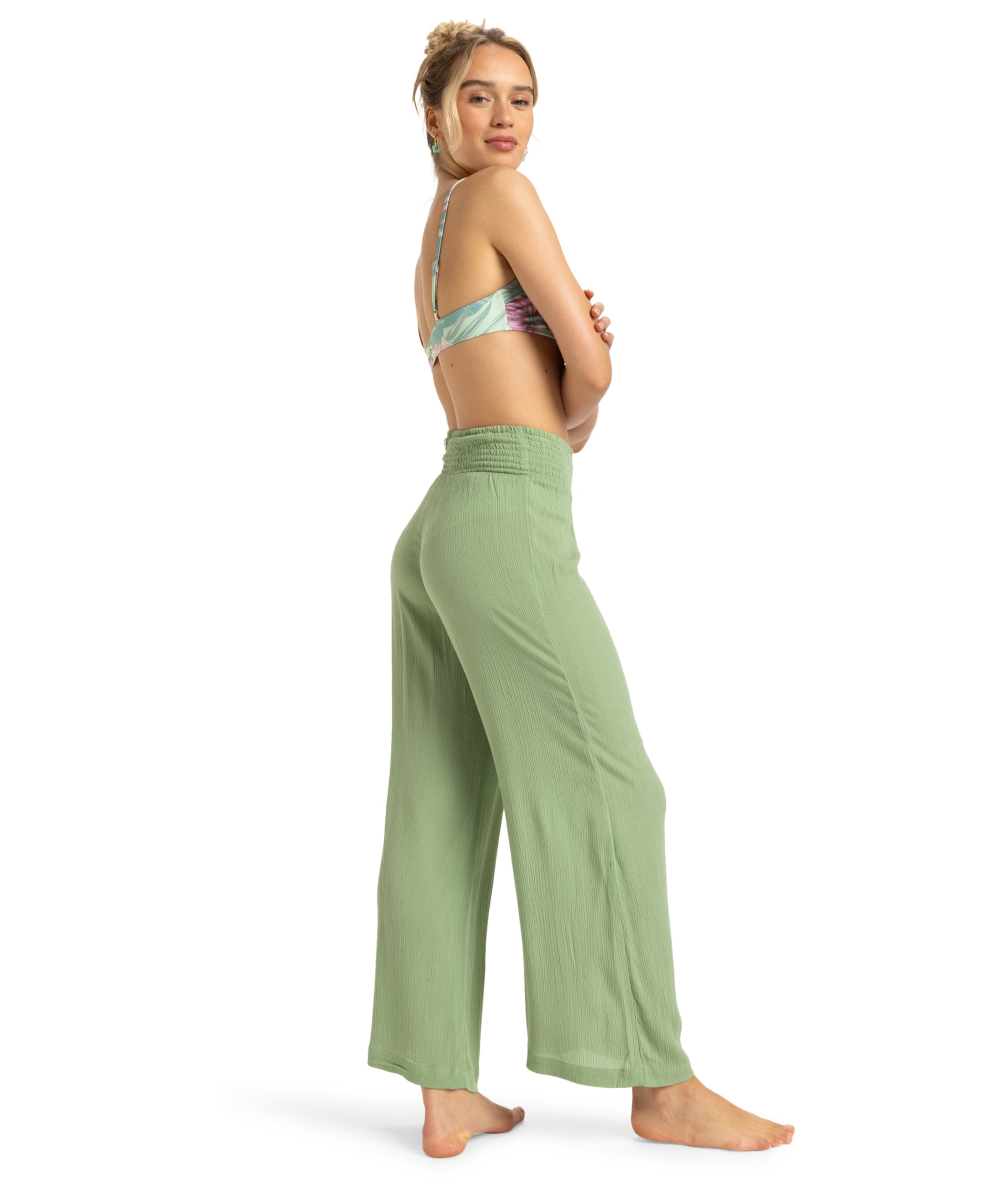 ROXY Wide Leg Sporthose 'Along The Beach' in Grün