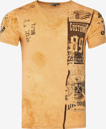 Rusty Neal T-Shirt mit modernem Front & Back Print in Braun: predná strana