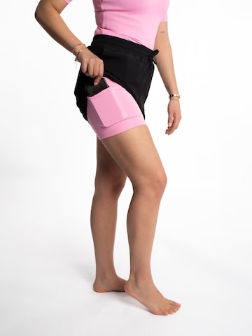 mymotus Regular Sportbroek 'Mymotus® Ladies Comfort Running Twin Shorts Black- Begonia Pink RW81' in Zwart