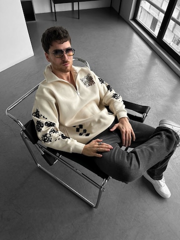 Sweat-shirt 'Oversize Half-Zip Graphic Sweatshirt - Beige' Kleidermafia en beige