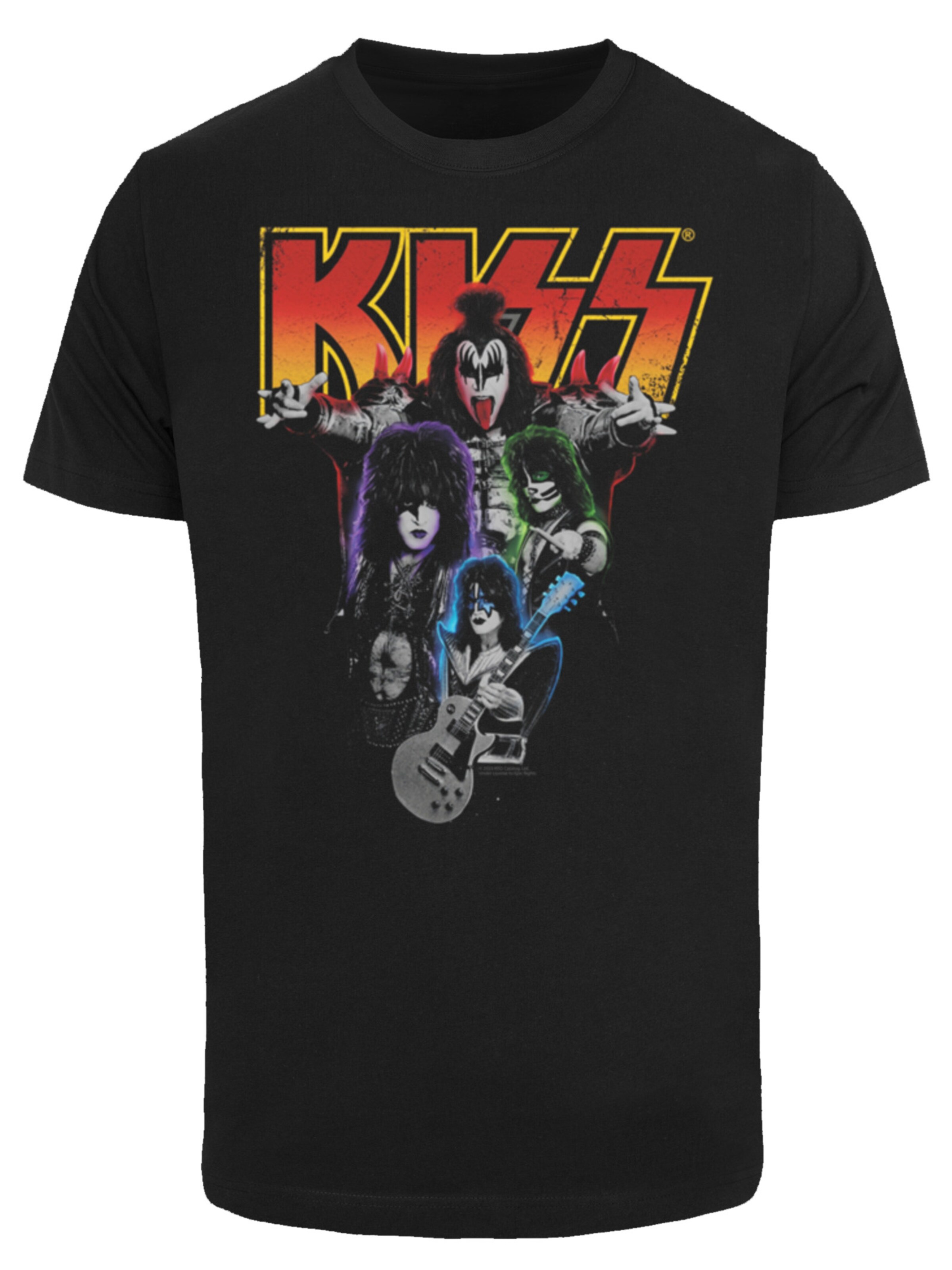 F4NT4STIC Shirt 'Kiss Rock Band Neon' in Zwart: voorkant