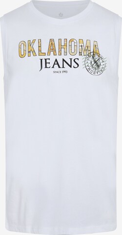 Oklahoma Jeans Tanktop ' mit Label-Print ' in Weiß: predná strana