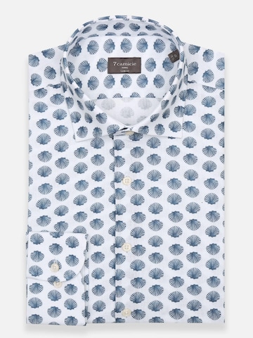 7Camicie Slim fit Zakelijk overhemd 'Firenze Linen Man Shirt White Blue' in Wit